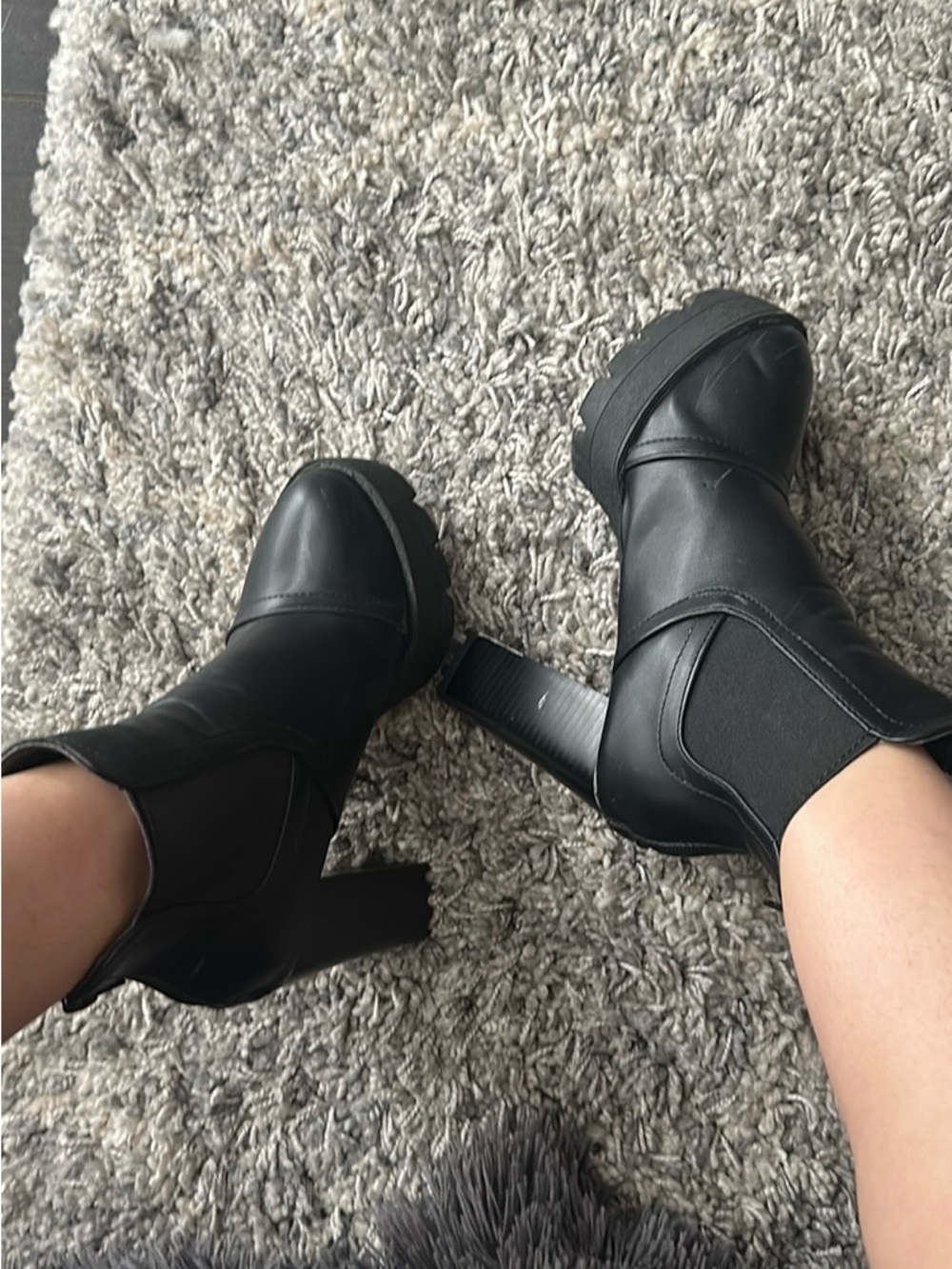Source Unknown Black Platform Block Heel Ankle Boots